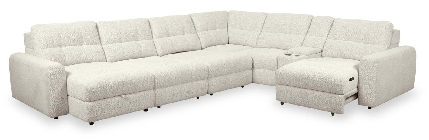Scott Living Elevate Modular 7-Piece Left-Facing Chenille Fabric Power Sliding Sectional with Storage - Beige | Canapé sectionnel modulaire à coulissement électrique de gauche Elevate de Scott Living 7 pièces en tissu de chenille avec rangement - beige