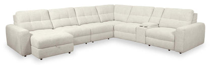 Scott Living Elevate Modular 7-Piece Left-Facing Chenille Fabric Power Sliding Sectional with Storage - Beige | Canapé sectionnel modulaire à coulissement électrique de gauche Elevate de Scott Living 7 pièces en tissu de chenille avec rangement - beige
