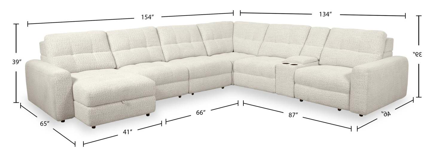 Scott Living Elevate Modular 7-Piece Left-Facing Chenille Fabric Power Sliding Sectional with Storage - Beige | Canapé sectionnel modulaire à coulissement électrique de gauche Elevate de Scott Living 7 pièces en tissu de chenille avec rangement - beige