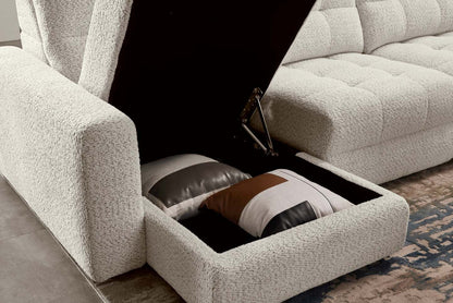 Scott Living Elevate Modular 7-Piece Left-Facing Chenille Fabric Power Sliding Sectional with Storage - Beige | Canapé sectionnel modulaire à coulissement électrique de gauche Elevate de Scott Living 7 pièces en tissu de chenille avec rangement - beige