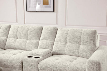 Scott Living Elevate Modular 7-Piece Left-Facing Chenille Fabric Power Sliding Sectional with Storage - Beige | Canapé sectionnel modulaire à coulissement électrique de gauche Elevate de Scott Living 7 pièces en tissu de chenille avec rangement - beige