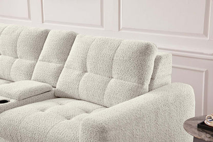 Scott Living Elevate Modular 7-Piece Left-Facing Chenille Fabric Power Sliding Sectional with Storage - Beige | Canapé sectionnel modulaire à coulissement électrique de gauche Elevate de Scott Living 7 pièces en tissu de chenille avec rangement - beige