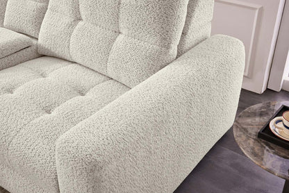 Scott Living Elevate Modular 7-Piece Left-Facing Chenille Fabric Power Sliding Sectional with Storage - Beige | Canapé sectionnel modulaire à coulissement électrique de gauche Elevate de Scott Living 7 pièces en tissu de chenille avec rangement - beige