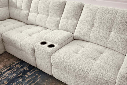 Scott Living Elevate Modular 7-Piece Left-Facing Chenille Fabric Power Sliding Sectional with Storage - Beige | Canapé sectionnel modulaire à coulissement électrique de gauche Elevate de Scott Living 7 pièces en tissu de chenille avec rangement - beige