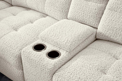 Scott Living Elevate Modular 7-Piece Left-Facing Chenille Fabric Power Sliding Sectional with Storage - Beige | Canapé sectionnel modulaire à coulissement électrique de gauche Elevate de Scott Living 7 pièces en tissu de chenille avec rangement - beige