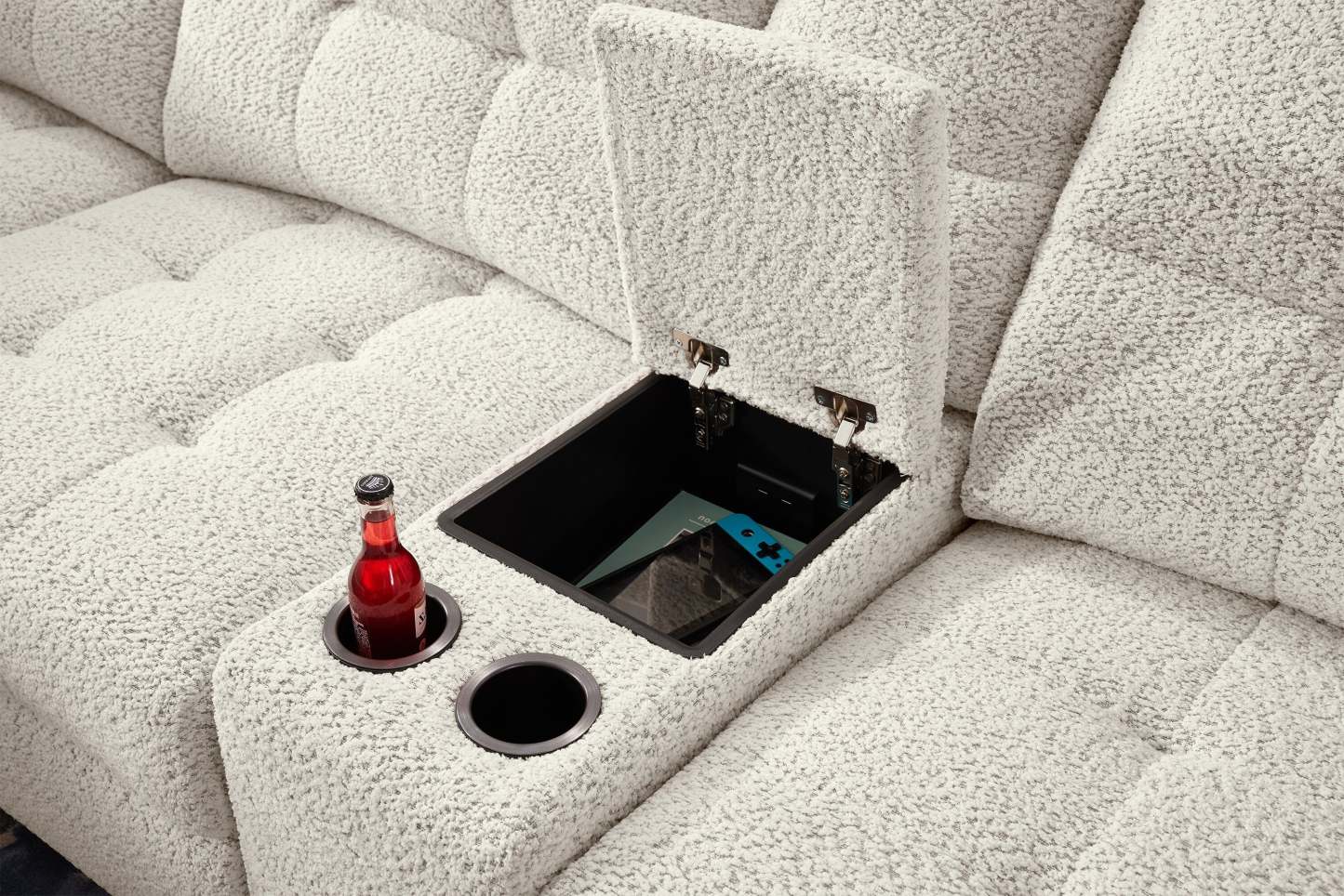 Scott Living Elevate Modular 7-Piece Left-Facing Chenille Fabric Power Sliding Sectional with Storage - Beige | Canapé sectionnel modulaire à coulissement électrique de gauche Elevate de Scott Living 7 pièces en tissu de chenille avec rangement - beige