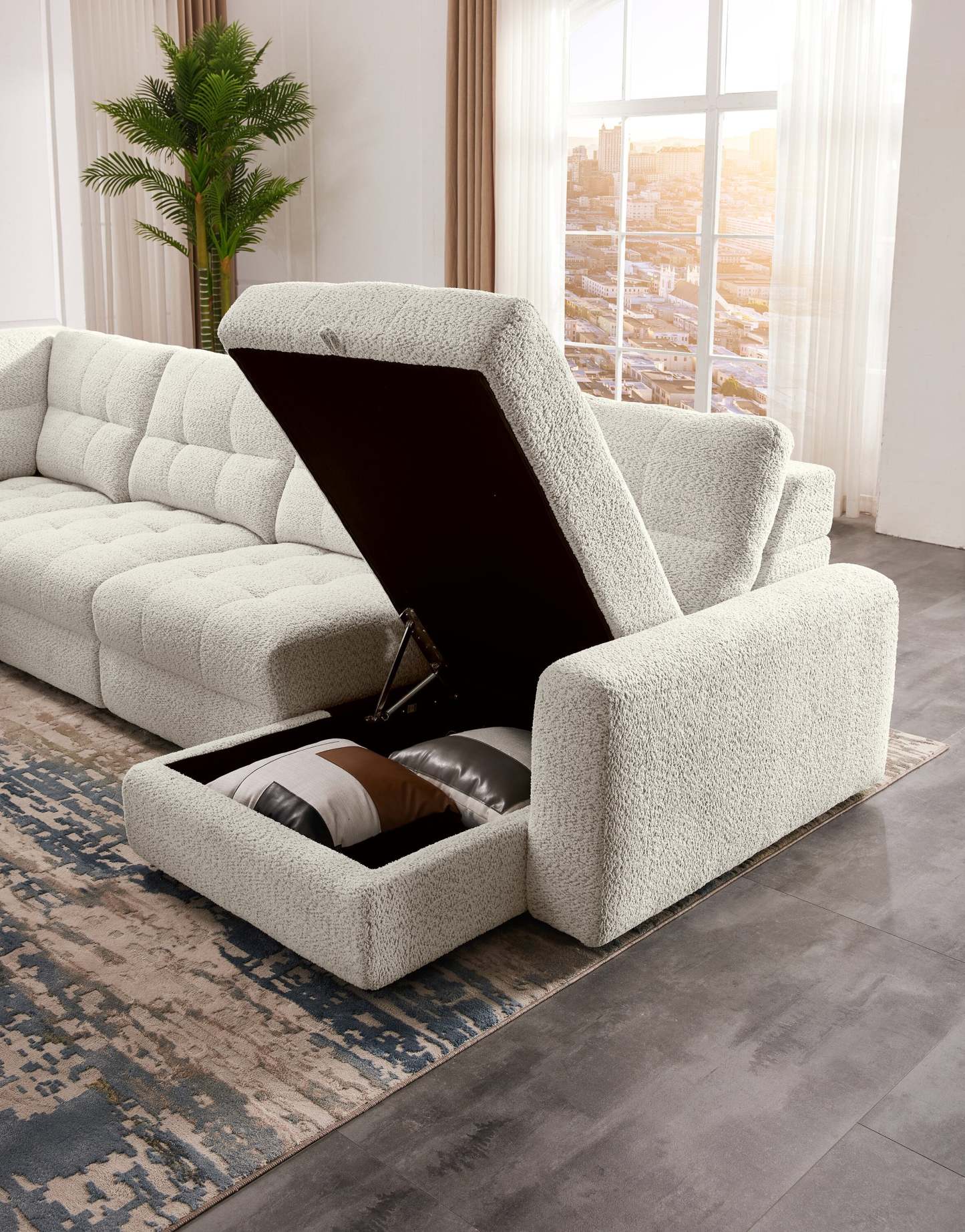 Sofa sectionnel modulaire à coulissement électrique de droite Elevate de Scott Living 7 pièces en tissu de chenille avec rangement - beige