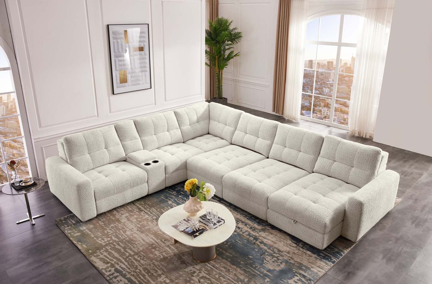 Sofa sectionnel modulaire à coulissement électrique de droite Elevate de Scott Living 7 pièces en tissu de chenille avec rangement - beige