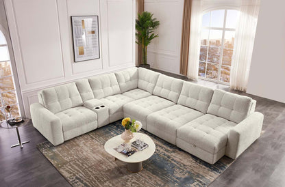 Sofa sectionnel modulaire à coulissement électrique de droite Elevate de Scott Living 7 pièces en tissu de chenille avec rangement - beige