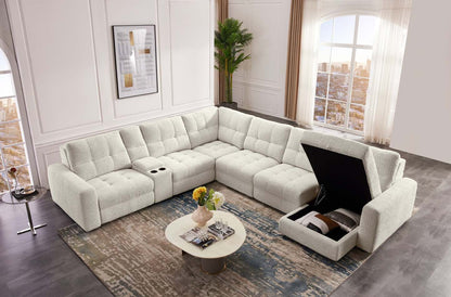 Sofa sectionnel modulaire à coulissement électrique de droite Elevate de Scott Living 7 pièces en tissu de chenille avec rangement - beige