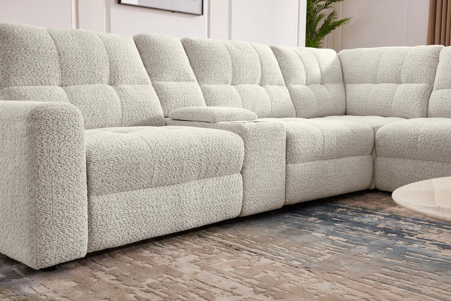 Sofa sectionnel modulaire à coulissement électrique de droite Elevate de Scott Living 7 pièces en tissu de chenille avec rangement - beige