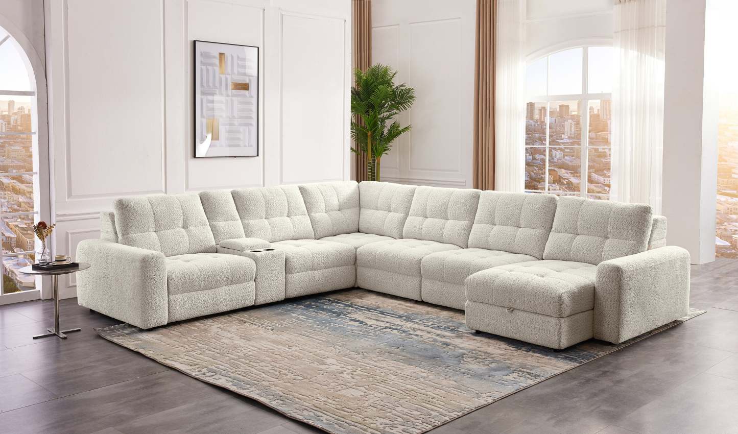 Sofa sectionnel modulaire à coulissement électrique de droite Elevate de Scott Living 7 pièces en tissu de chenille avec rangement - beige
