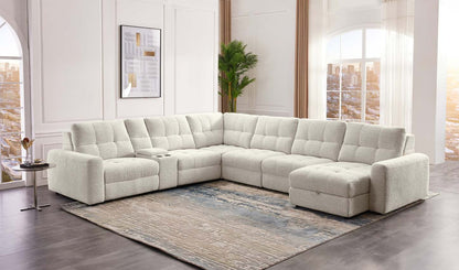 Sofa sectionnel modulaire à coulissement électrique de droite Elevate de Scott Living 7 pièces en tissu de chenille avec rangement - beige