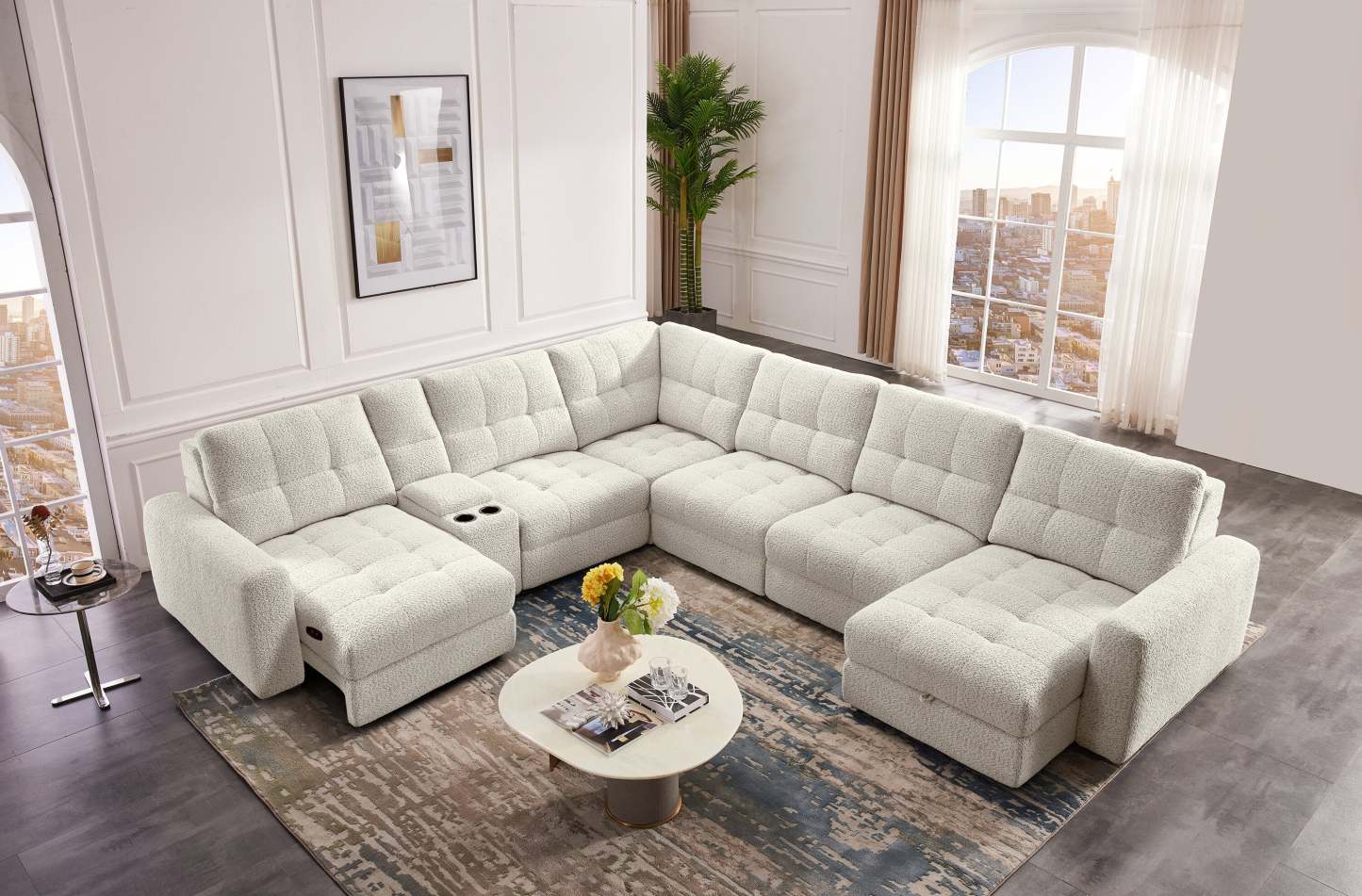 Sofa sectionnel modulaire à coulissement électrique de droite Elevate de Scott Living 7 pièces en tissu de chenille avec rangement - beige