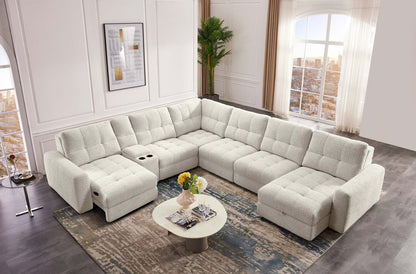 Sofa sectionnel modulaire à coulissement électrique de droite Elevate de Scott Living 7 pièces en tissu de chenille avec rangement - beige