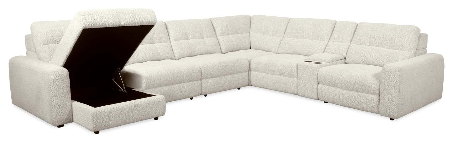 Scott Living Elevate Modular 7-Piece Left-Facing Chenille Fabric Power Reclining and Sliding Sectional - Beige | Canapé sectionnel modulaire à coulissement et inclinaison électriques de gauche Elevate de Scott Living 7 pièces en tissu de chenille - beige