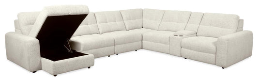 Scott Living Elevate Modular 7-Piece Left-Facing Chenille Fabric Power Reclining and Sliding Sectional - Beige | Canapé sectionnel modulaire à coulissement et inclinaison électriques de gauche Elevate de Scott Living 7 pièces en tissu de chenille - beige