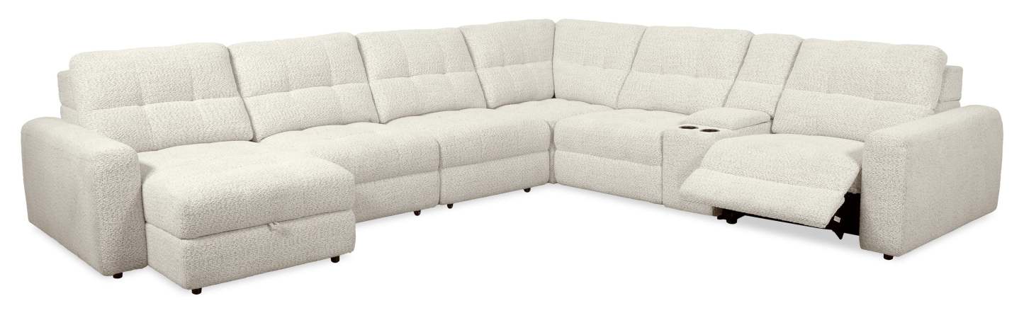 Scott Living Elevate Modular 7-Piece Left-Facing Chenille Fabric Power Reclining and Sliding Sectional - Beige | Canapé sectionnel modulaire à coulissement et inclinaison électriques de gauche Elevate de Scott Living 7 pièces en tissu de chenille - beige