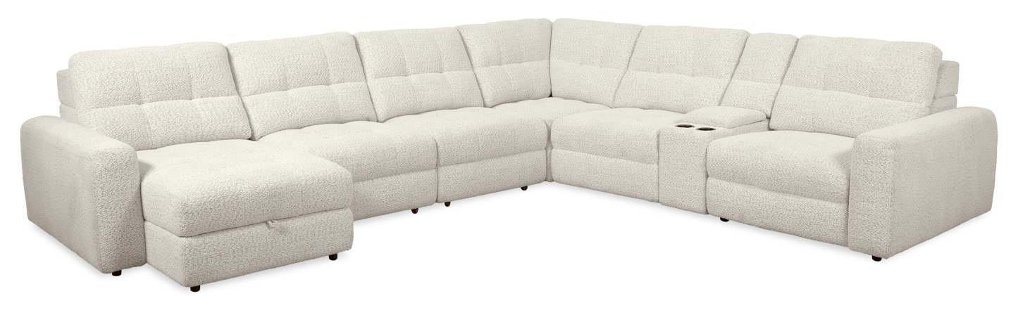 Scott Living Elevate Modular 7-Piece Left-Facing Chenille Fabric Power Reclining and Sliding Sectional - Beige | Canapé sectionnel modulaire à coulissement et inclinaison électriques de gauche Elevate de Scott Living 7 pièces en tissu de chenille - beige