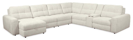 Scott Living Elevate Modular 7-Piece Left-Facing Chenille Fabric Power Reclining and Sliding Sectional - Beige | Canapé sectionnel modulaire à coulissement et inclinaison électriques de gauche Elevate de Scott Living 7 pièces en tissu de chenille - beige