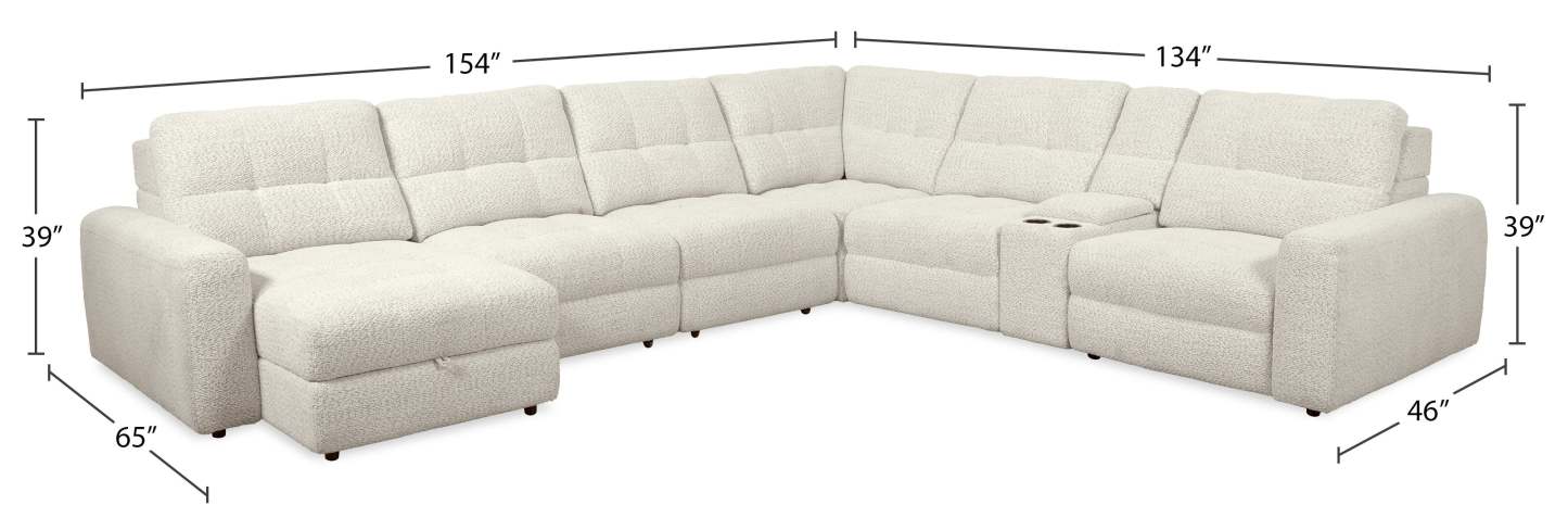 Scott Living Elevate Modular 7-Piece Left-Facing Chenille Fabric Power Reclining and Sliding Sectional - Beige | Canapé sectionnel modulaire à coulissement et inclinaison électriques de gauche Elevate de Scott Living 7 pièces en tissu de chenille - beige
