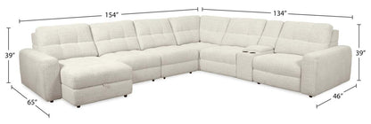 Scott Living Elevate Modular 7-Piece Left-Facing Chenille Fabric Power Reclining and Sliding Sectional - Beige | Canapé sectionnel modulaire à coulissement et inclinaison électriques de gauche Elevate de Scott Living 7 pièces en tissu de chenille - beige