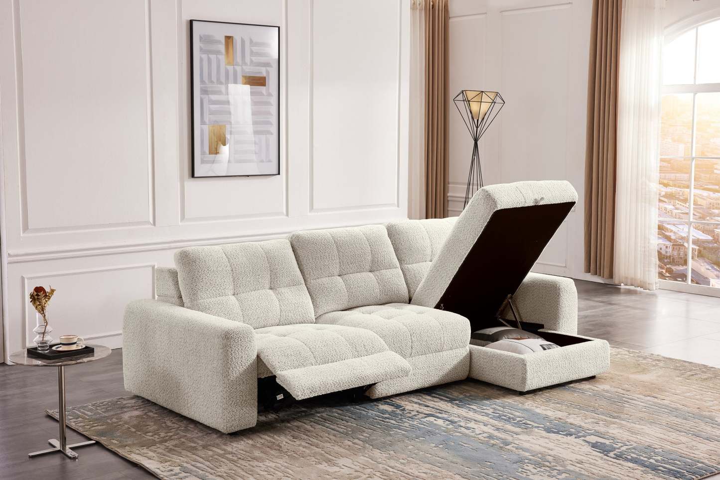 Scott Living Elevate Modular 3-Piece Right-Facing Chenille Fabric Power Reclining and Sliding Sectional - Beige | Canapé sectionnel modulaire à coulissement et inclinaison électriques de droite Elevate de Scott Living 3 pièces en tissu de chenille - beige