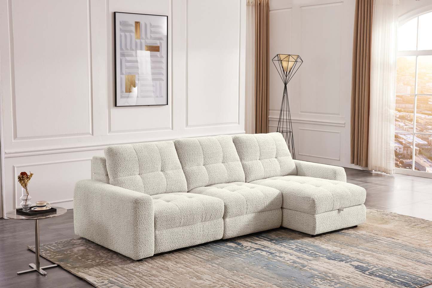 Scott Living Elevate Modular 3-Piece Right-Facing Chenille Fabric Power Reclining and Sliding Sectional - Beige | Canapé sectionnel modulaire à coulissement et inclinaison électriques de droite Elevate de Scott Living 3 pièces en tissu de chenille - beige