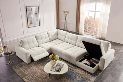 Scott Living Elevate Modular 6-Piece Right-Facing Chenille Fabric Power Reclining and Sliding Sectional - Beige | Canapé sectionnel modulaire à coulissement et inclinaison électriques de droite Elevate de Scott Living 6 pièces en tissu de chenille - beige