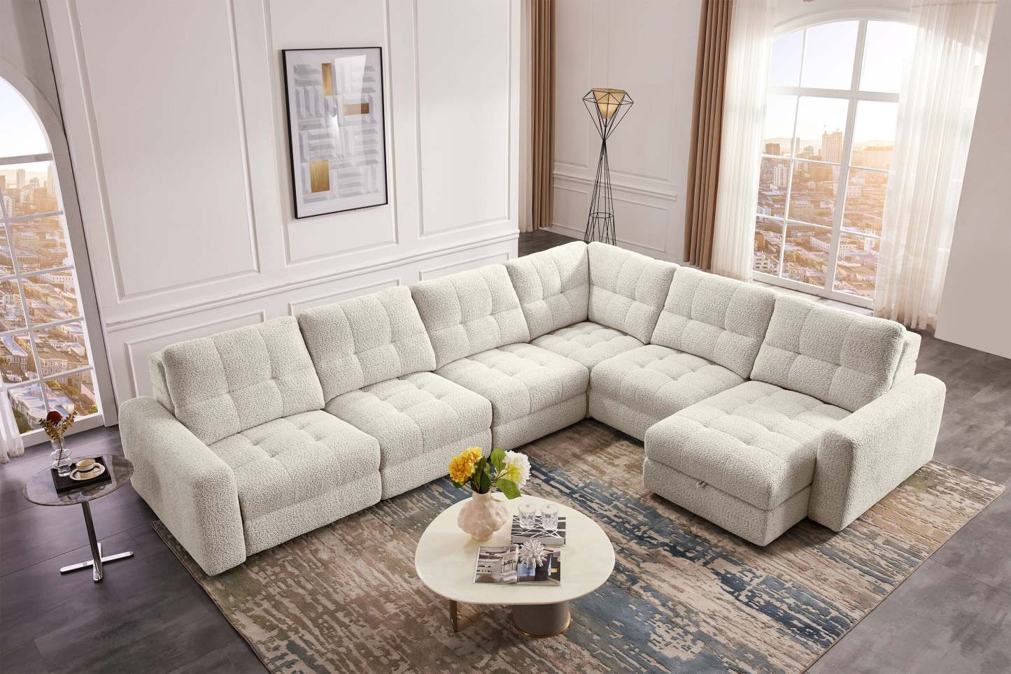 Scott Living Elevate Modular 6-Piece Right-Facing Chenille Fabric Power Reclining and Sliding Sectional - Beige | Canapé sectionnel modulaire à coulissement et inclinaison électriques de droite Elevate de Scott Living 6 pièces en tissu de chenille - beige