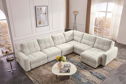 Scott Living Elevate Modular 6-Piece Right-Facing Chenille Fabric Power Reclining and Sliding Sectional - Beige | Canapé sectionnel modulaire à coulissement et inclinaison électriques de droite Elevate de Scott Living 6 pièces en tissu de chenille - beige