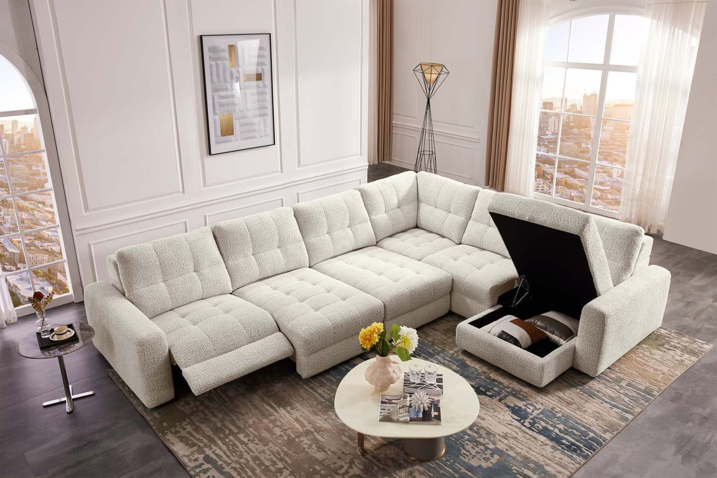 Scott Living Elevate Modular 6-Piece Right-Facing Chenille Fabric Power Reclining and Sliding Sectional - Beige | Canapé sectionnel modulaire à coulissement et inclinaison électriques de droite Elevate de Scott Living 6 pièces en tissu de chenille - beige