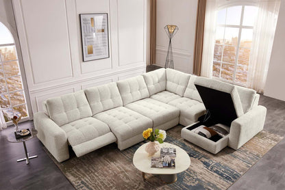 Scott Living Elevate Modular 6-Piece Right-Facing Chenille Fabric Power Reclining and Sliding Sectional - Beige | Canapé sectionnel modulaire à coulissement et inclinaison électriques de droite Elevate de Scott Living 6 pièces en tissu de chenille - beige
