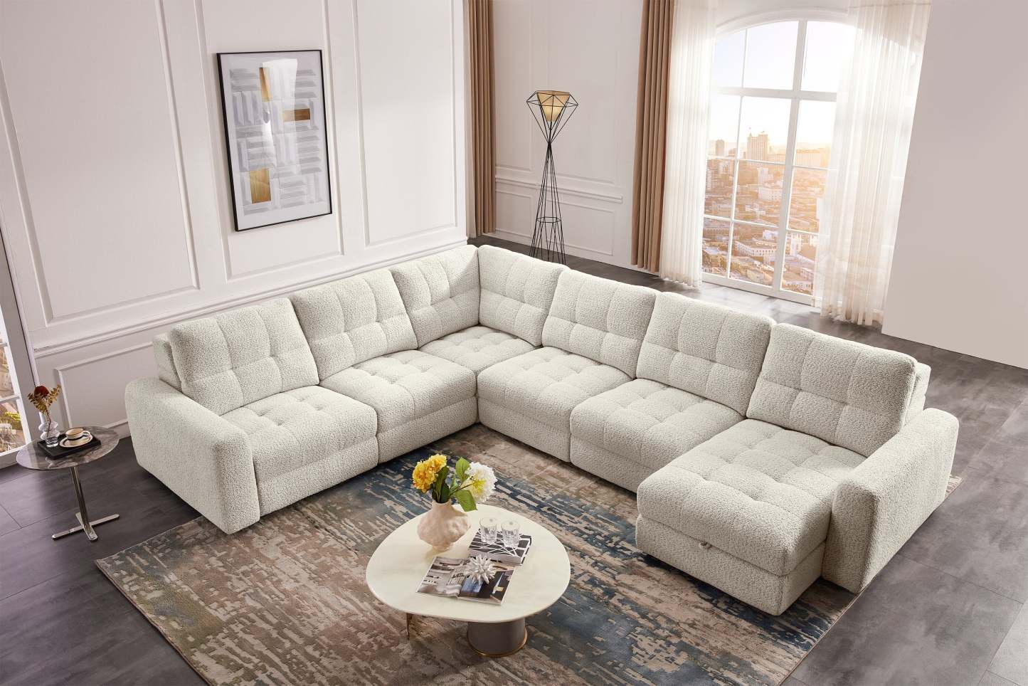 Scott Living Elevate Modular 6-Piece Right-Facing Chenille Fabric Power Reclining and Sliding Sectional - Beige | Canapé sectionnel modulaire à coulissement et inclinaison électriques de droite Elevate de Scott Living 6 pièces en tissu de chenille - beige