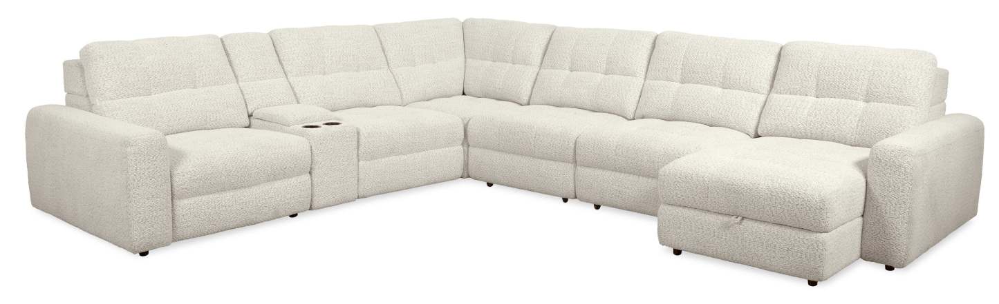 Scott Living Elevate Modular 7-Piece Right-Facing Chenille Fabric Power Reclining and Sliding Sectional - Beige | Canapé sectionnel modulaire à coulissement et inclinaison électriques de droite Elevate de Scott Living 7 pièces en tissu de chenille - beige