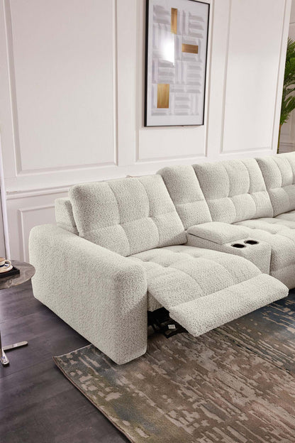 Scott Living Elevate Modular 7-Piece Right-Facing Chenille Fabric Power Reclining and Sliding Sectional - Beige | Canapé sectionnel modulaire à coulissement et inclinaison électriques de droite Elevate de Scott Living 7 pièces en tissu de chenille - beige