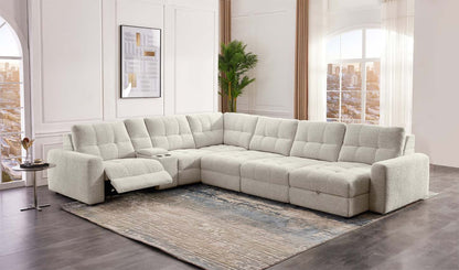 Scott Living Elevate Modular 7-Piece Right-Facing Chenille Fabric Power Reclining and Sliding Sectional - Beige | Canapé sectionnel modulaire à coulissement et inclinaison électriques de droite Elevate de Scott Living 7 pièces en tissu de chenille - beige