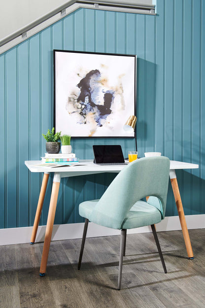 Chaise de salle à manger Elijah avec tissu d'apparence lin, métal - Aqua | Chaise de salle à manger Elijah en tissu d'apparence lin et en métal - turquoise