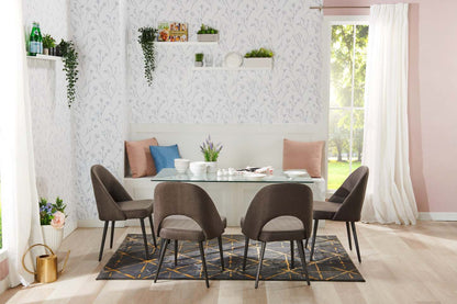 Chaise de salle à manger Elijah avec tissu d'apparence lin, métal - gris | Chaise de salle à manger Elijah en tissu d'apparence lin et en métal - grise