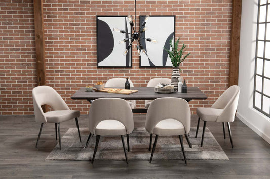 Chaise de salle à manger Elijah avec tissu d'apparence lin, métal - Taupe | Chaise de salle à manger Elijah en tissu d'apparence lin et en métal - taupe