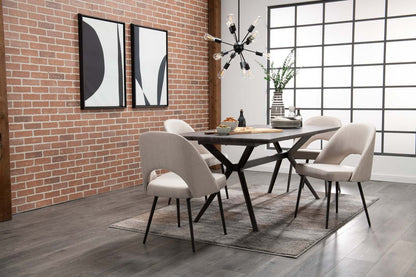 Chaise de salle à manger Elijah avec tissu d'apparence lin, métal - Taupe | Chaise de salle à manger Elijah en tissu d'apparence lin et en métal - taupe