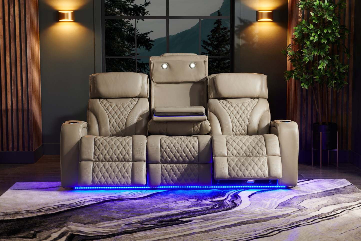 Elite 86 Genuine Leather Massage Power Reclining Sofa with Power Headrests and Storage Arms - Grey | Sofa de massage à inclinaison électrique Elite de 86 po en cuir véritable avec appuie-têtes électriques et accoudoirs de rangement - gris