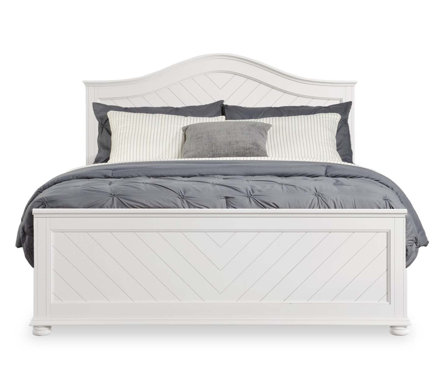 Lit à panneaux Ella avec tête de lit et cadre, motif chevron, blanc - King Size | Lit à panneaux Ella blanc avec tête de lit, cadre et motif de chevrons - format très grand lit