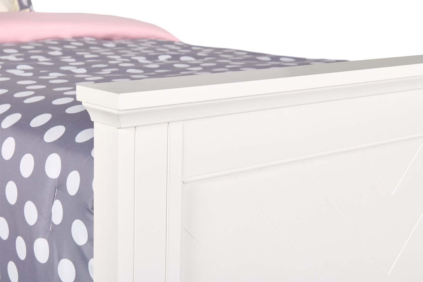 Lit à panneaux Ella avec tête de lit et cadre pour enfants, motif chevron, blanc - Taille double | Lit à panneaux Ella blanc pour enfants avec tête de lit, cadre et motif de chevrons - format lit simple