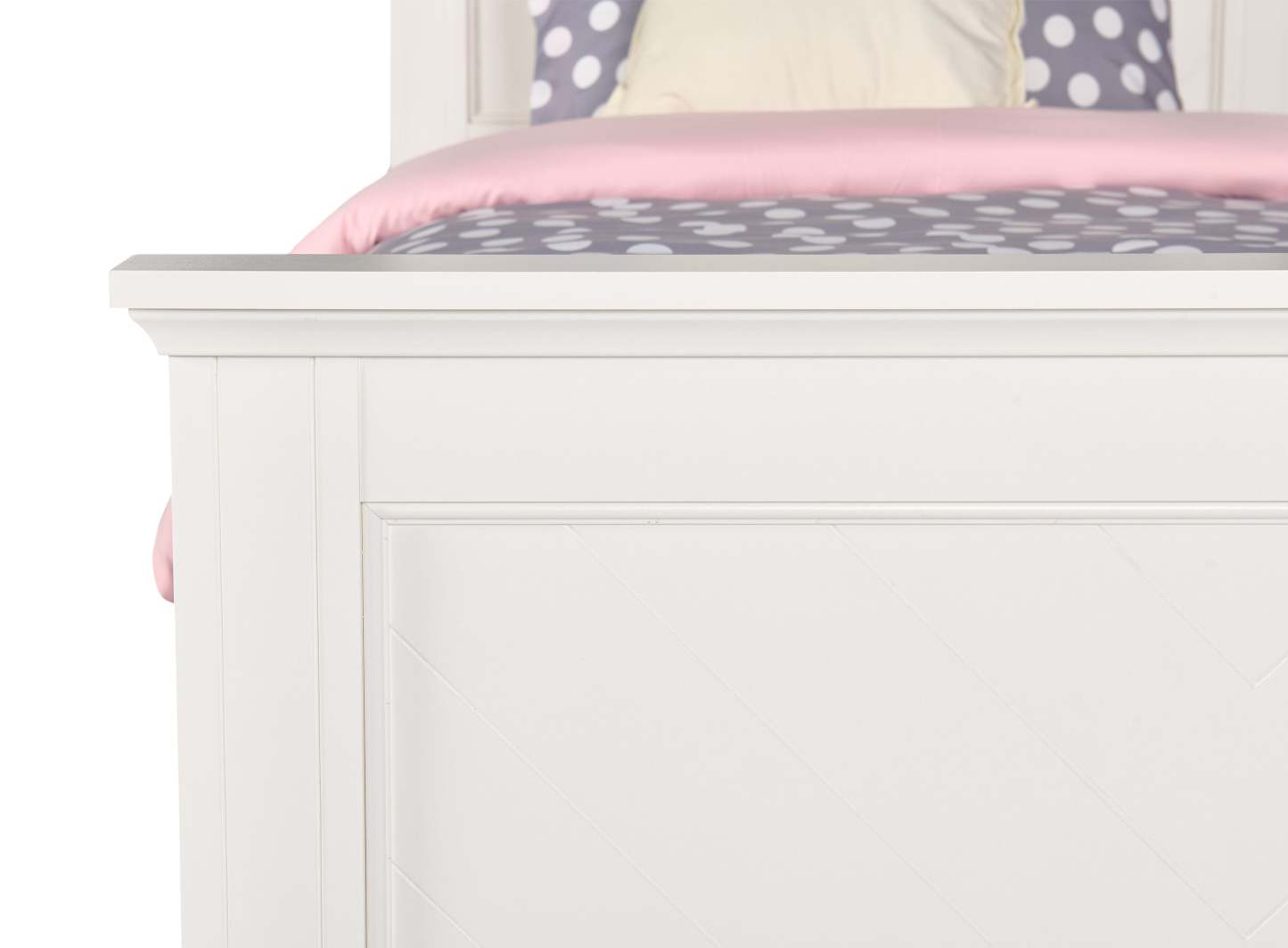 Lit à panneaux Ella avec tête de lit et cadre pour enfants, motif chevron, blanc - Taille double | Lit à panneaux Ella blanc pour enfants avec tête de lit, cadre et motif de chevrons - format lit simple