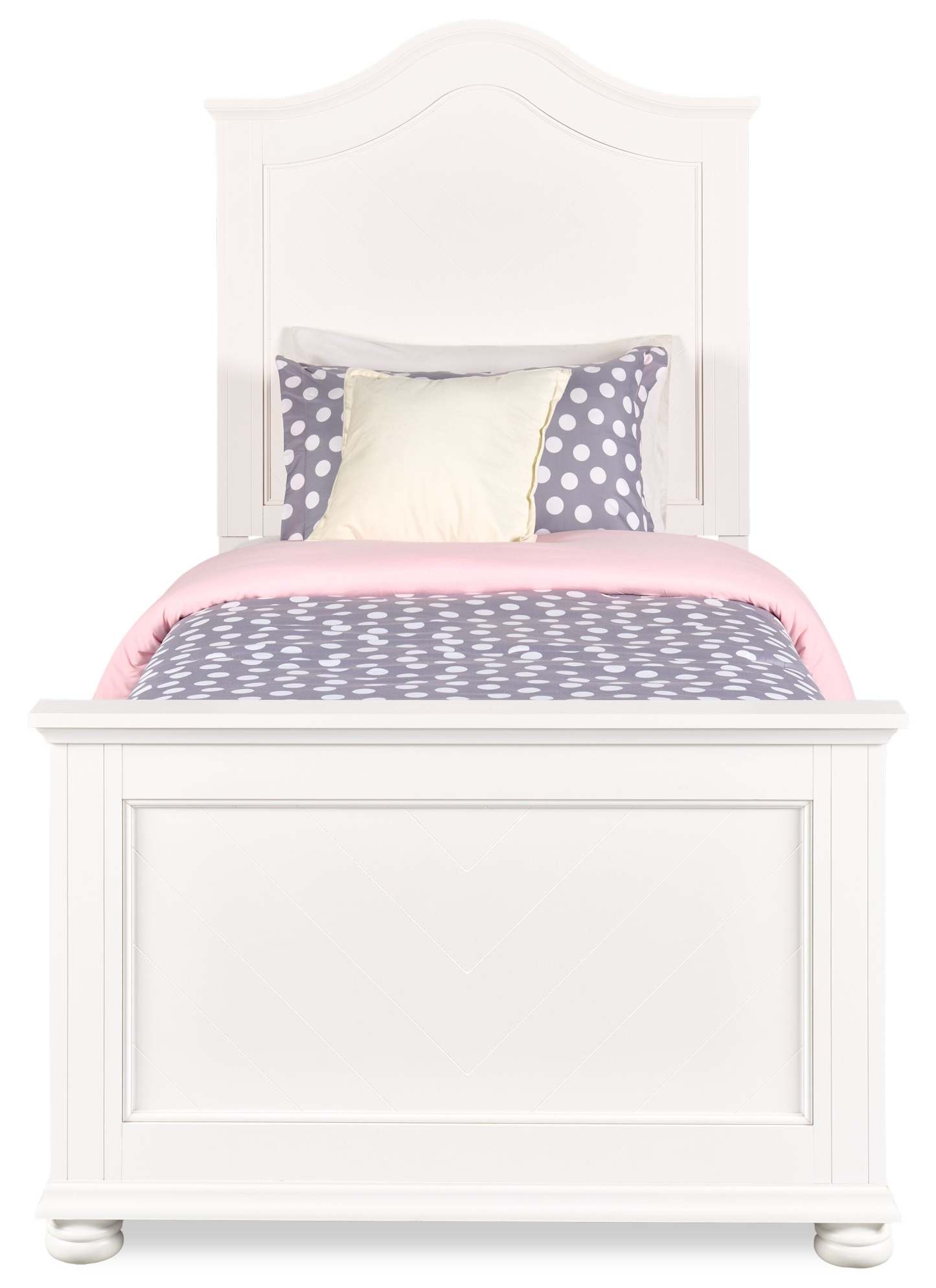 Lit à panneaux Ella avec tête de lit et cadre pour enfants, motif chevron, blanc - Taille double | Lit à panneaux Ella blanc pour enfants avec tête de lit, cadre et motif de chevrons - format lit simple