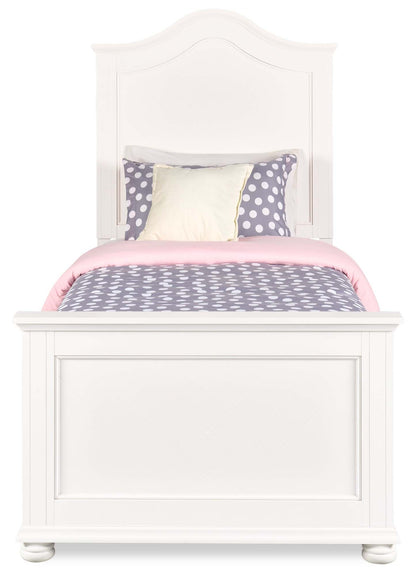 Lit à panneaux Ella avec tête de lit et cadre pour enfants, motif chevron, blanc - Taille double | Lit à panneaux Ella blanc pour enfants avec tête de lit, cadre et motif de chevrons - format lit simple