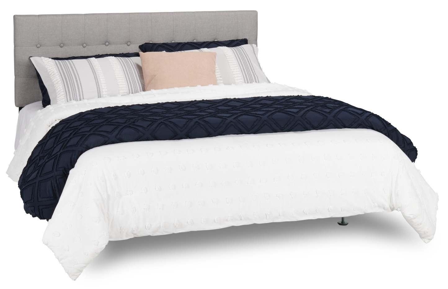 Tête de lit rembourrée Ellis en tissu gris, capitonné à boutons - Queen Size | Tête de lit rembourrée Ellis en tissu gris avec capitonnage à boutons - format grand lit