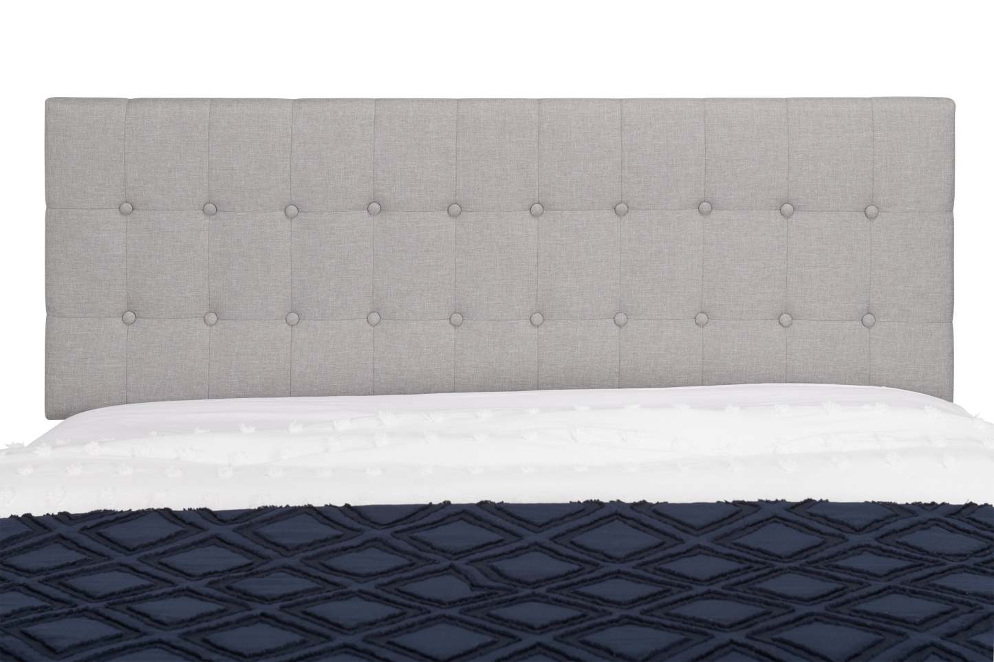 Tête de lit rembourrée Ellis en tissu gris, capitonné à boutons - Queen Size | Tête de lit rembourrée Ellis en tissu gris avec capitonnage à boutons - format grand lit