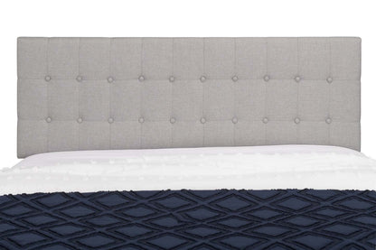 Tête de lit rembourrée Ellis en tissu gris, capitonné à boutons - Queen Size | Tête de lit rembourrée Ellis en tissu gris avec capitonnage à boutons - format grand lit